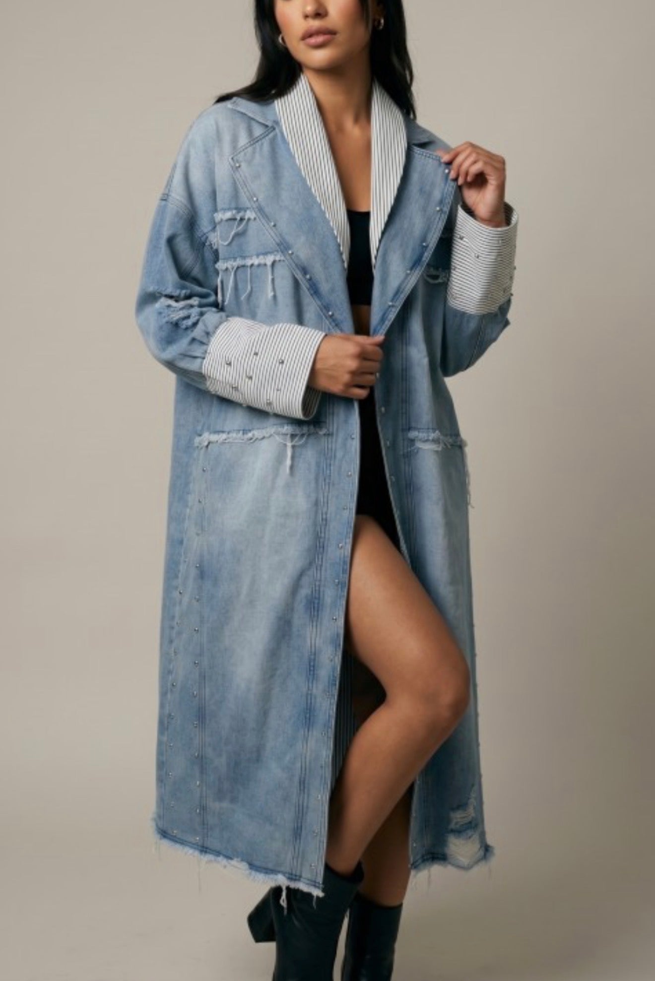 PINSTRIPE DENIM DUSTER