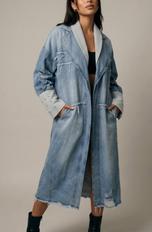 PINSTRIPE DENIM DUSTER