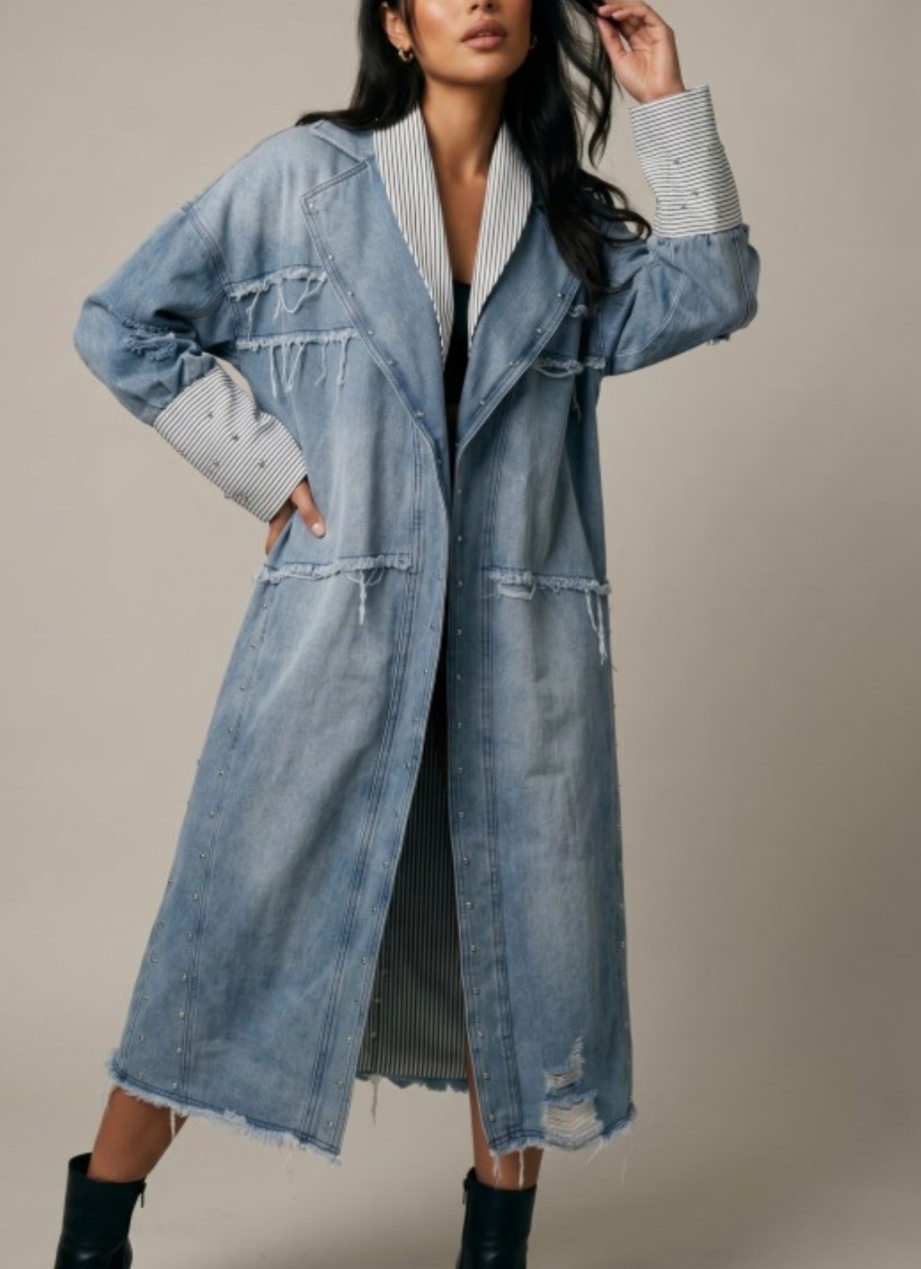 PINSTRIPE DENIM DUSTER
