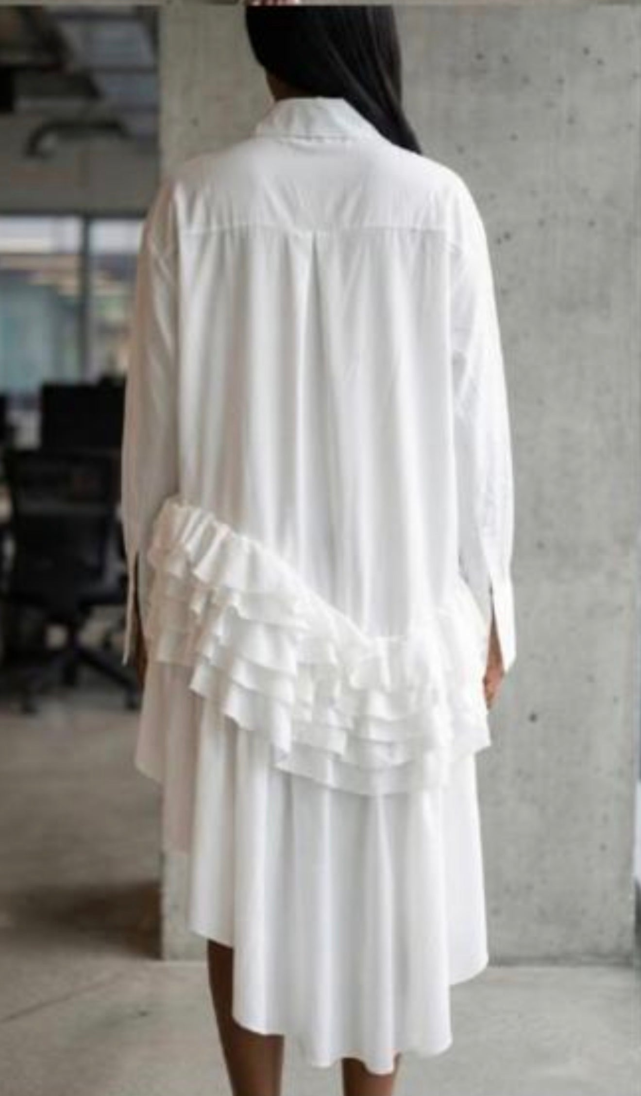 THE RUFFLE HIGH-LOW SHIRT DRESS