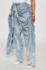 DECONSTRUCTED DENIM RUFFLE TROUSERS