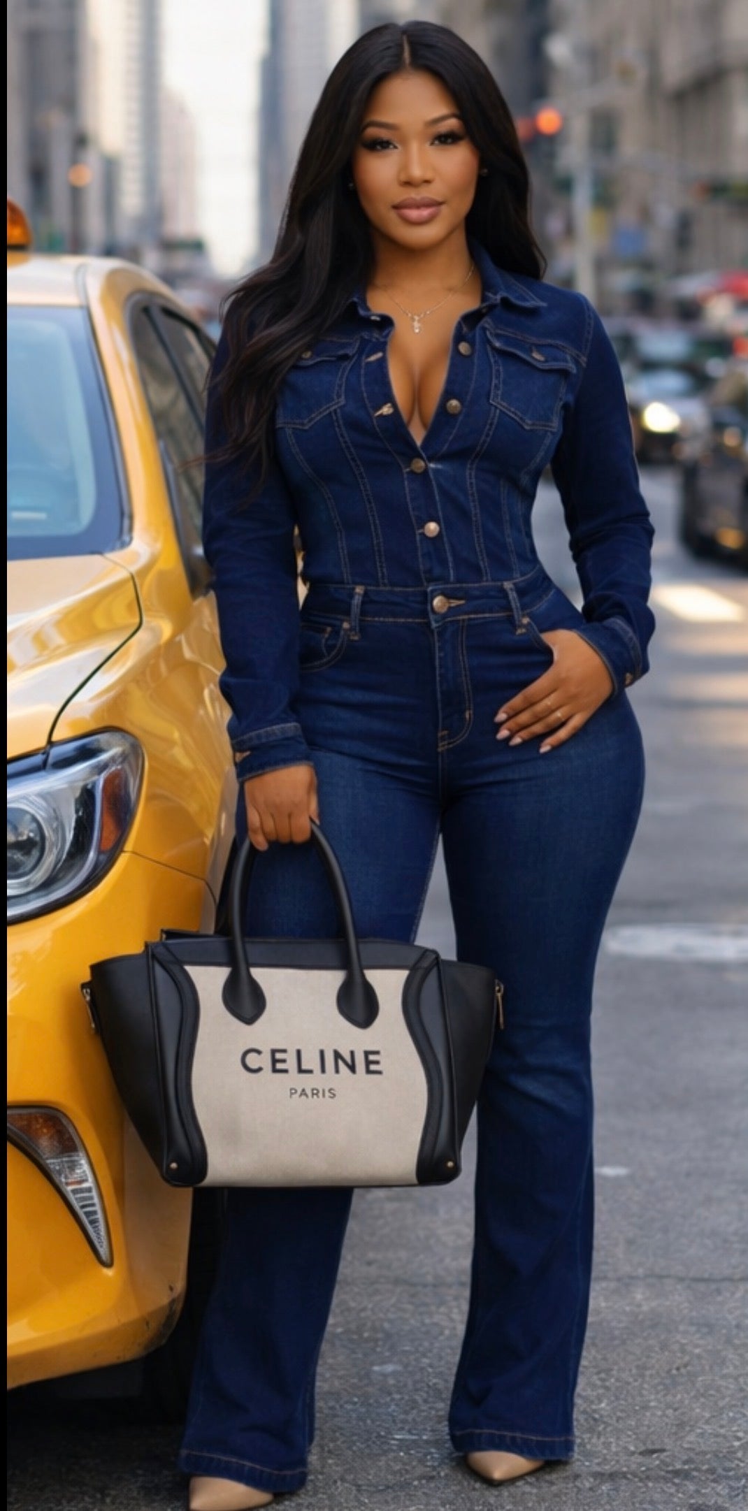 MIDNIGHT CHARACTOR DENIM JUMPSUIT