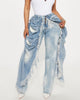 DECONSTRUCTED DENIM RUFFLE TROUSERS
