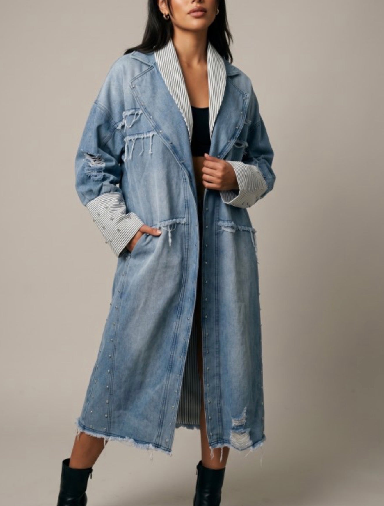 PINSTRIPE DENIM DUSTER